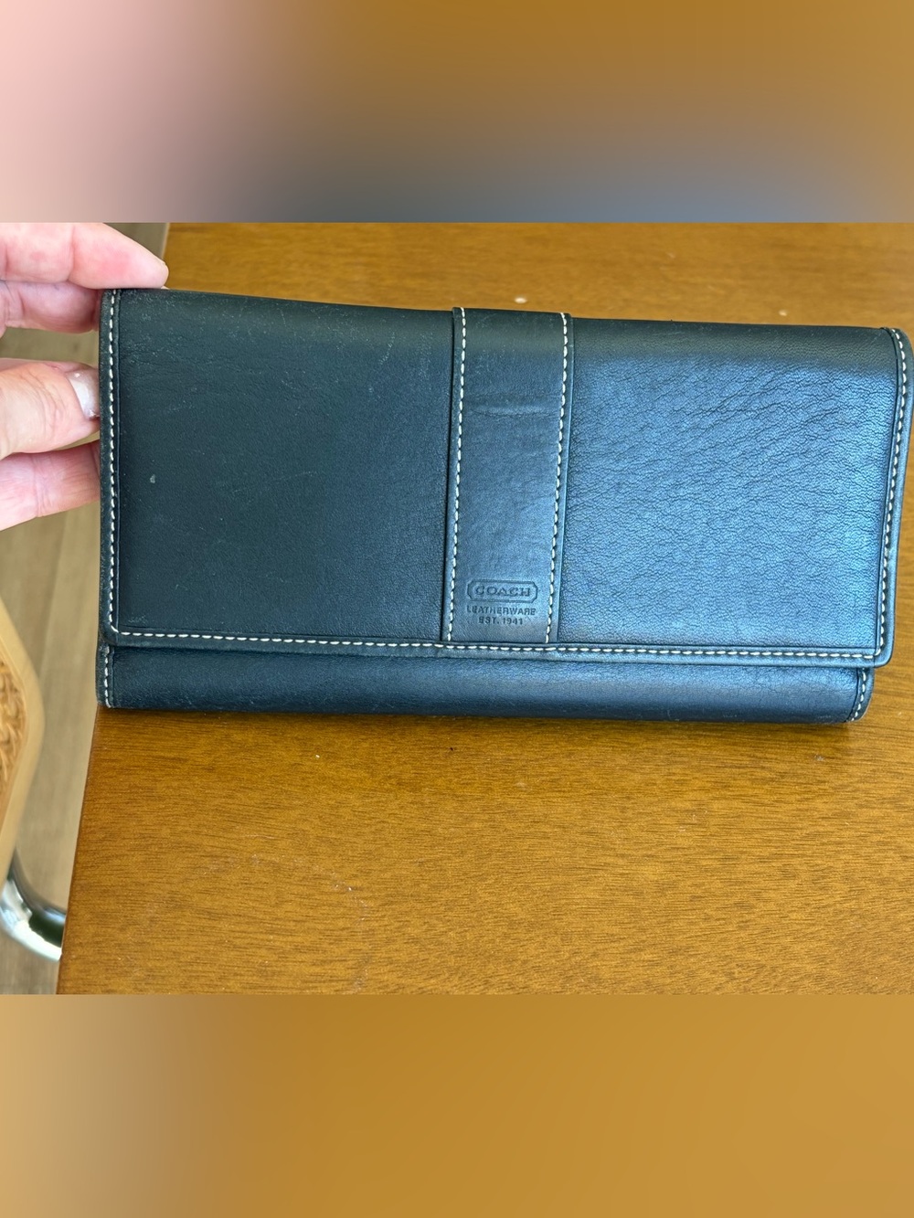 Coach Hamilton Trifold Wallet Black Leather Vintage